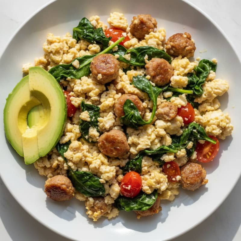 Egg White and Turkey Sausage Scramble with Spinach