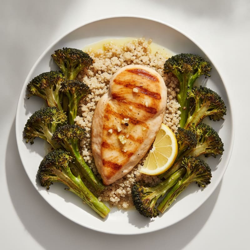 Grilled Chicken Breast with Quinoa and Roasted Broccoli
