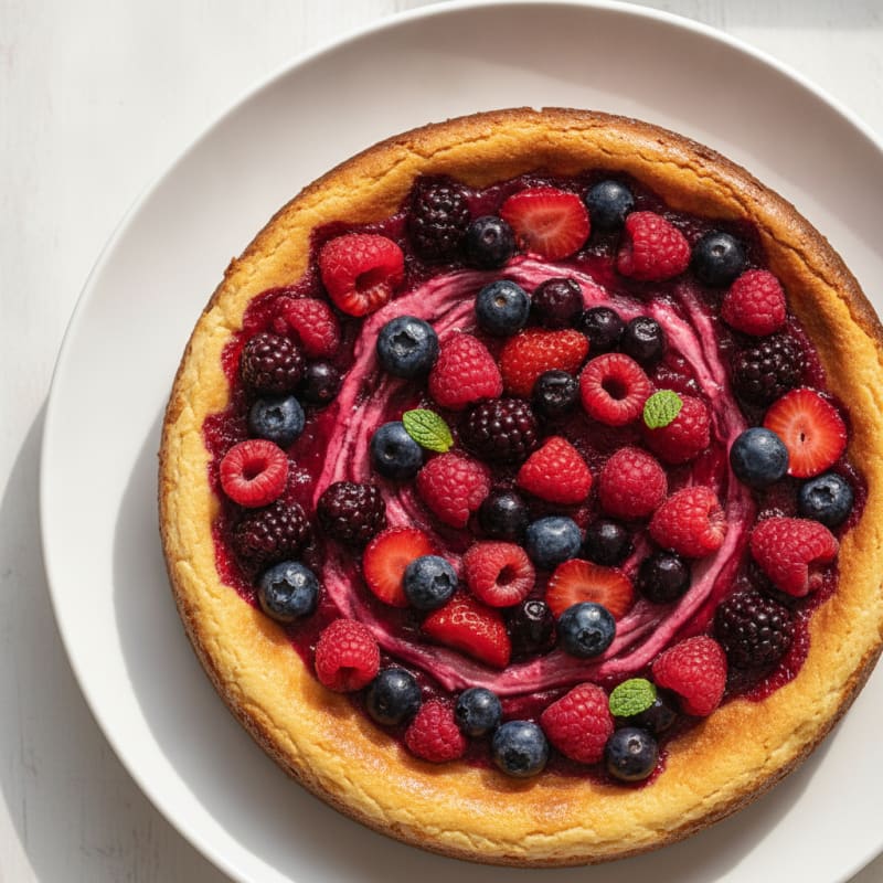 Greek Yogurt Protein Cheesecake with Mixed Berries