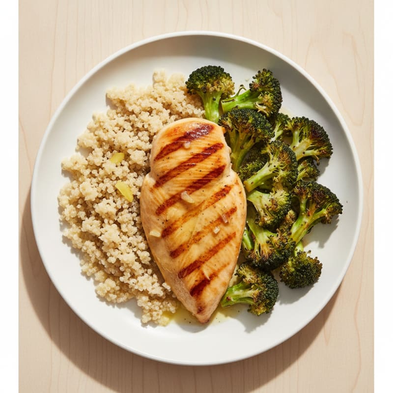 Grilled Chicken Breast with Roasted Broccoli and Quinoa