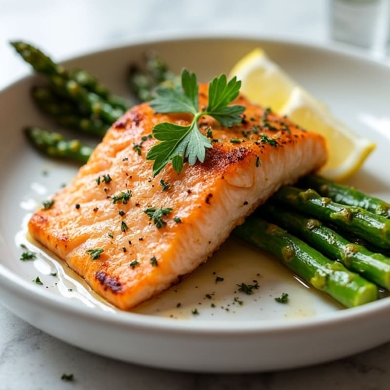 Crispy Pan-Seared Salmon with Lemon-Herb Roasted Asparagus