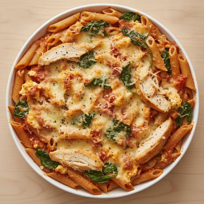 Creamy Rotisserie Chicken and Cottage Cheese Pasta Bake
