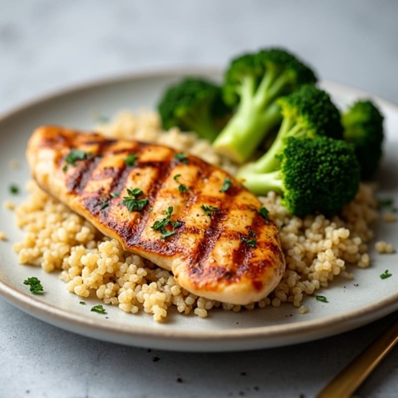 Grilled Chicken Breast with Quinoa and Roasted Broccoli
