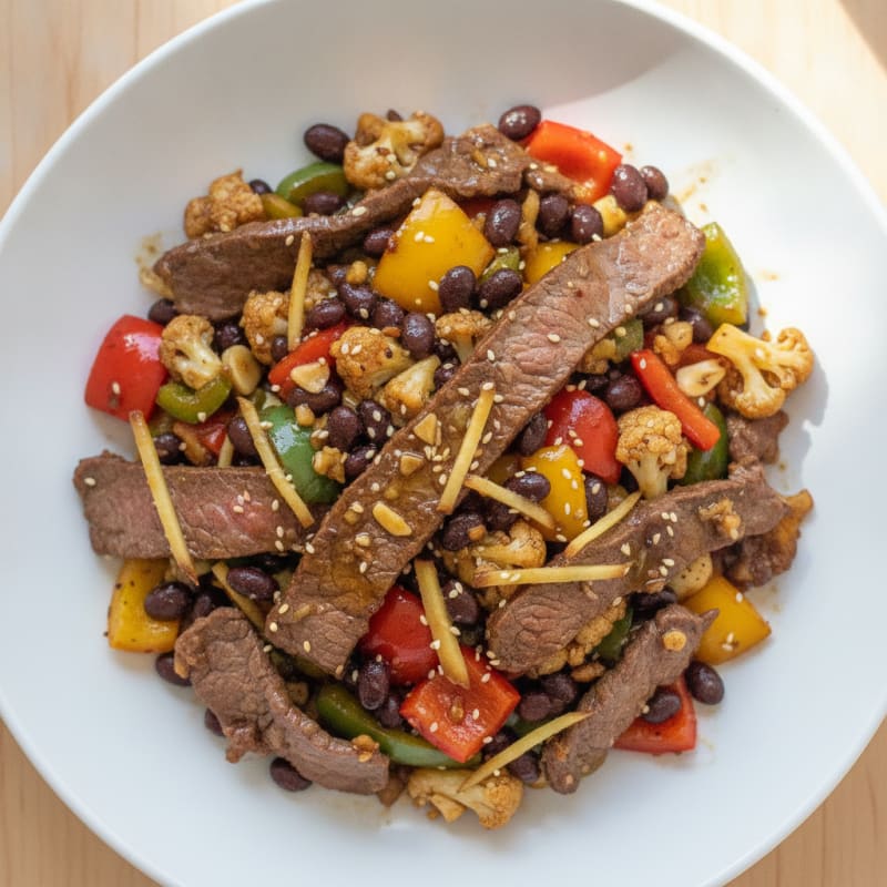 Lean Beef and Black Bean Stir Fry with Bell Peppers