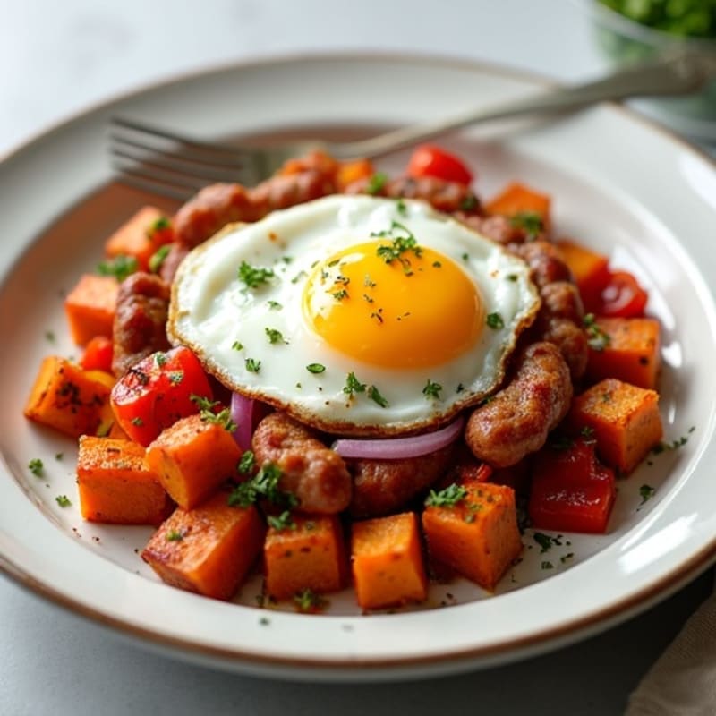 Crispy Sweet Potato Hash with Herb-Roasted Eggs