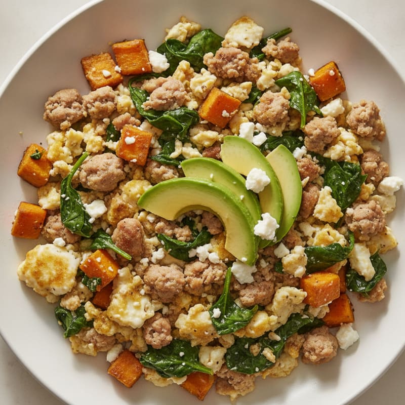 Egg White and Turkey Sausage Scramble with Spinach