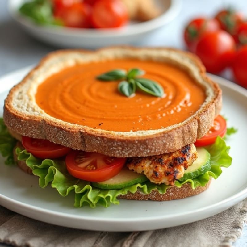 Creamy Dairy-Free Roasted Tomato Soup with Crispy Chicken Grilled Sandwich