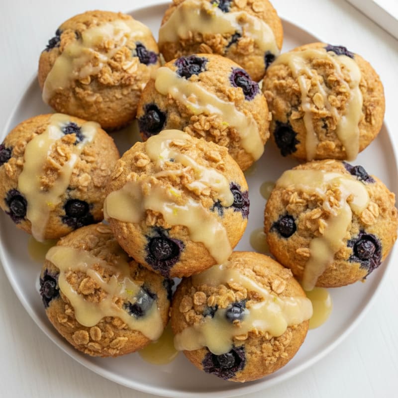Blueberry Crumble Muffins with Lemon Glaze