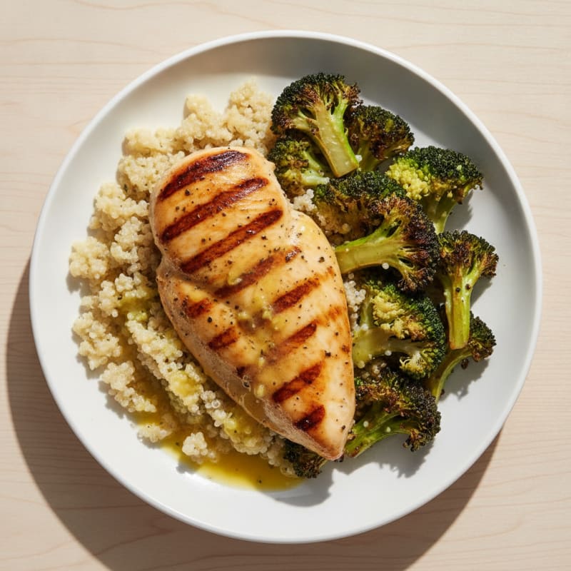 Grilled Chicken Breast with Quinoa and Roasted Broccoli