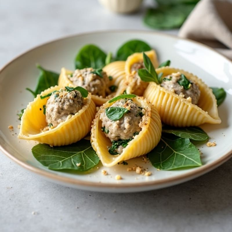Creamy Spinach and Plant-Based Meatball Stuffed Shells