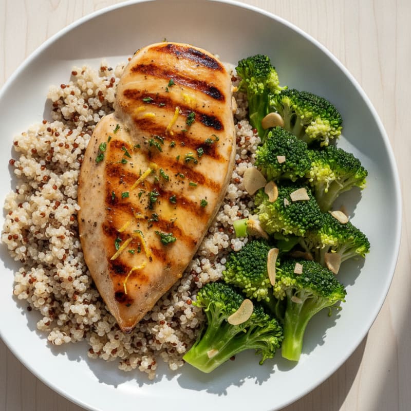 Grilled Chicken Breast with Quinoa and Steamed Broccoli
