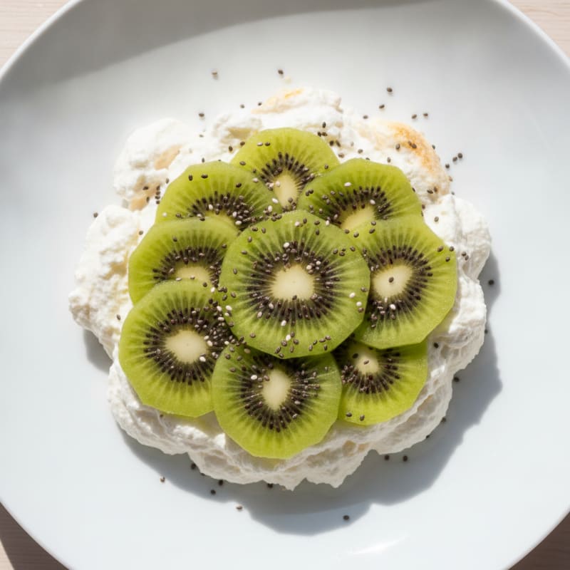 Protein Skyr Mousse with Sliced Kiwi and Chia Seeds