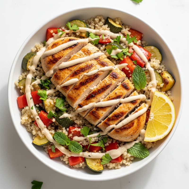 Grilled Chicken and Quinoa Power Bowl with Roasted Vegetables