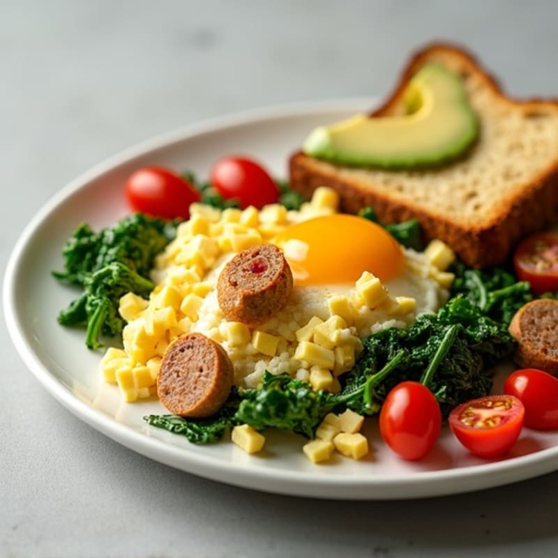 Egg White and Spinach Scramble with Turkey Sausage