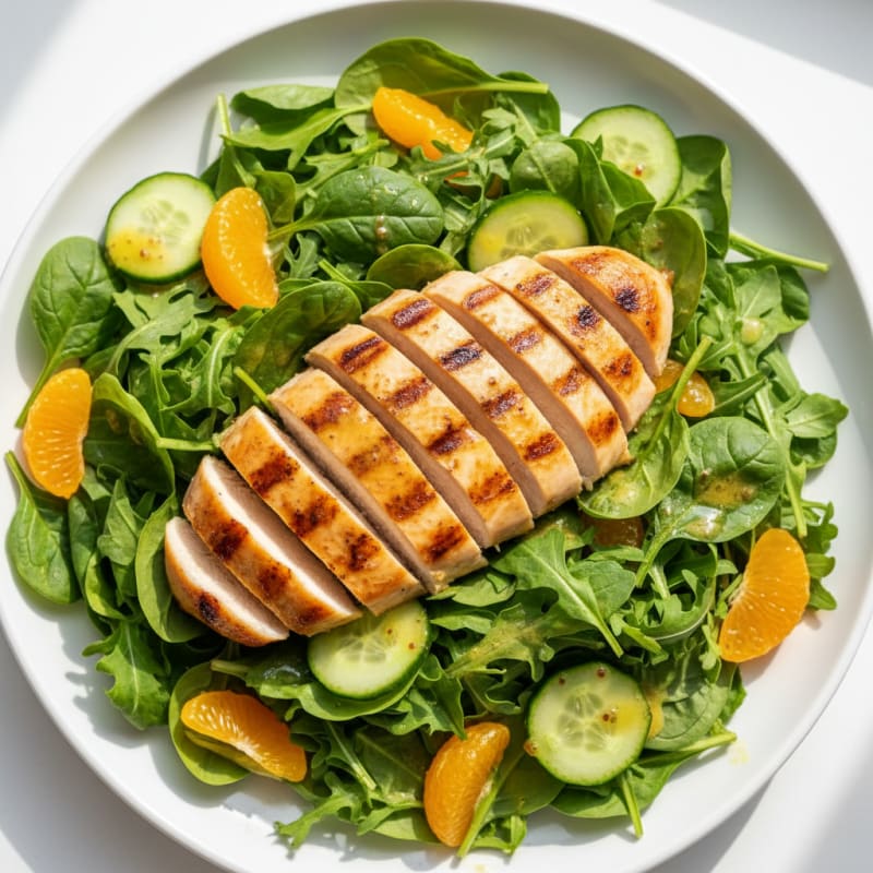 Grilled Chicken Breast Salad with Leafy Greens and Citrus Vinaigrette