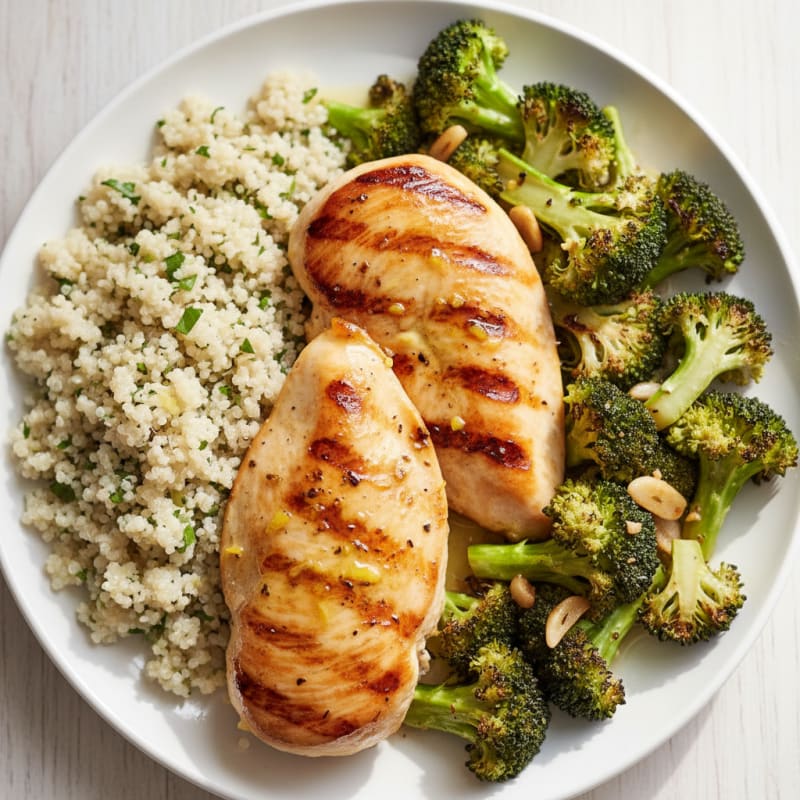Grilled Chicken Breast with Roasted Broccoli and Quinoa