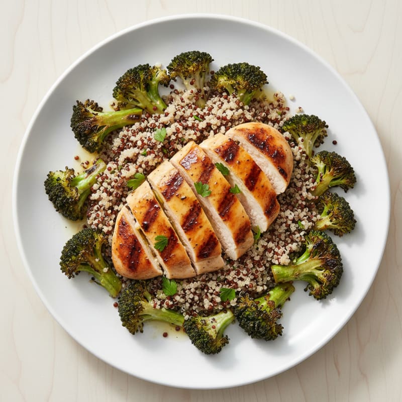 Grilled Chicken Breast with Quinoa and Roasted Broccoli