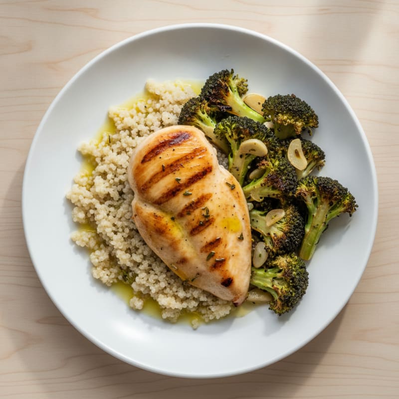 Grilled Chicken Breast with Quinoa and Roasted Broccoli