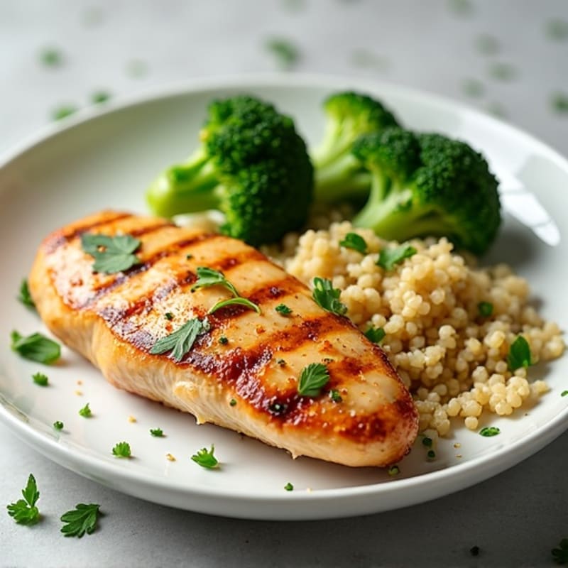 Grilled Chicken Breast with Roasted Broccoli and Quinoa