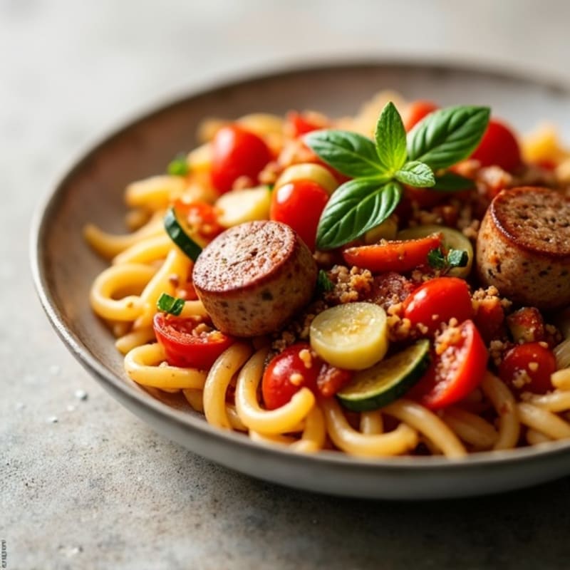Lean Sausage and Vegetable Ragu with Whole Wheat Pasta