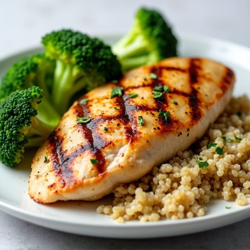 Grilled Chicken Breast with Quinoa and Steamed Broccoli