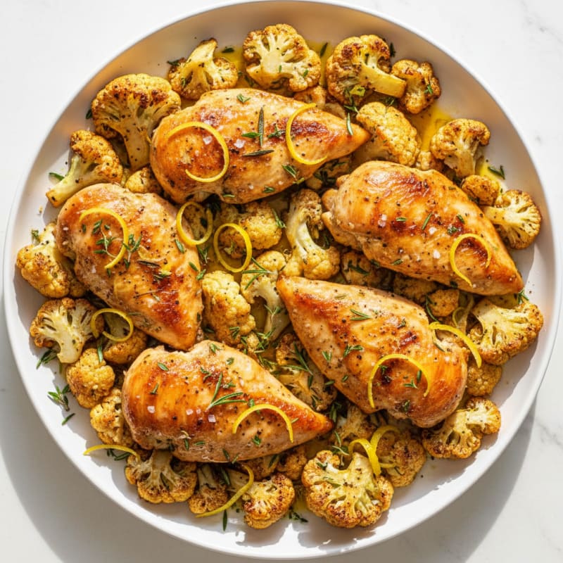 Crispy Lemon-Herb Roasted Chicken and Cauliflower