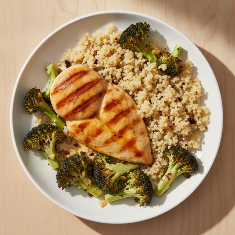 Grilled Chicken Breast with Quinoa and Roasted Broccoli