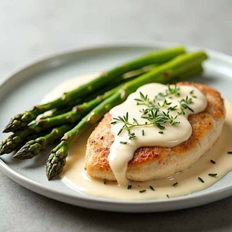 Creamy Garlic Chicken with Roasted Asparagus