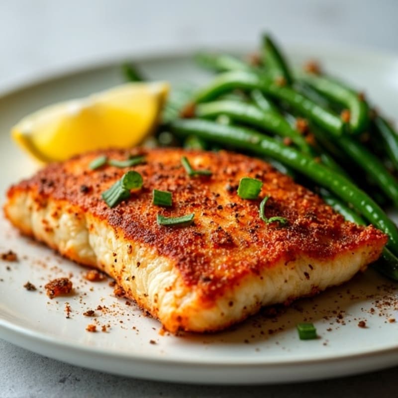 Crispy Cajun Blackened Catfish with Roasted Green Beans