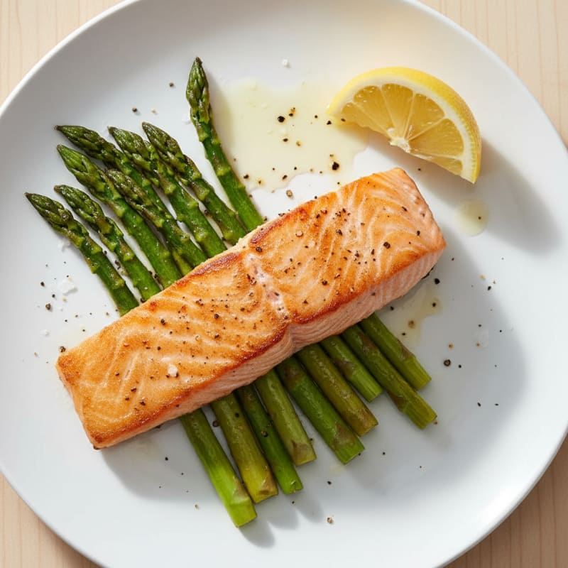 Golden Pan-Seared Salmon with Roasted Asparagus