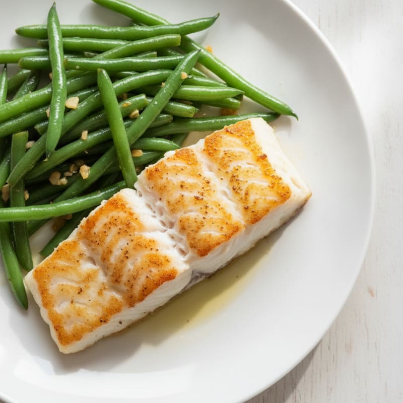 Seared Cod with Garlic Green Beans