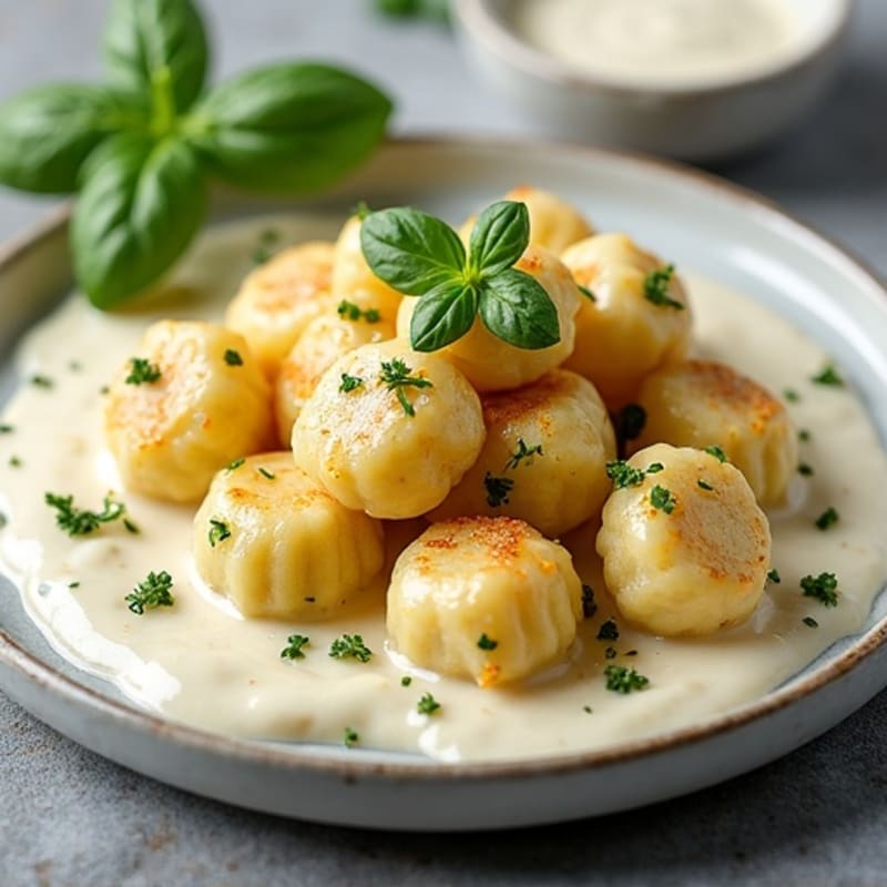Herb-Roasted Ricotta Gnocchi with Garlic Cream Sauce