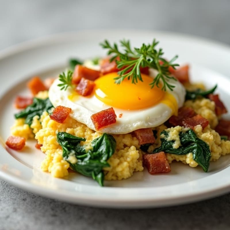 Egg White and Cottage Cheese Scramble with Spinach and Turkey Bacon