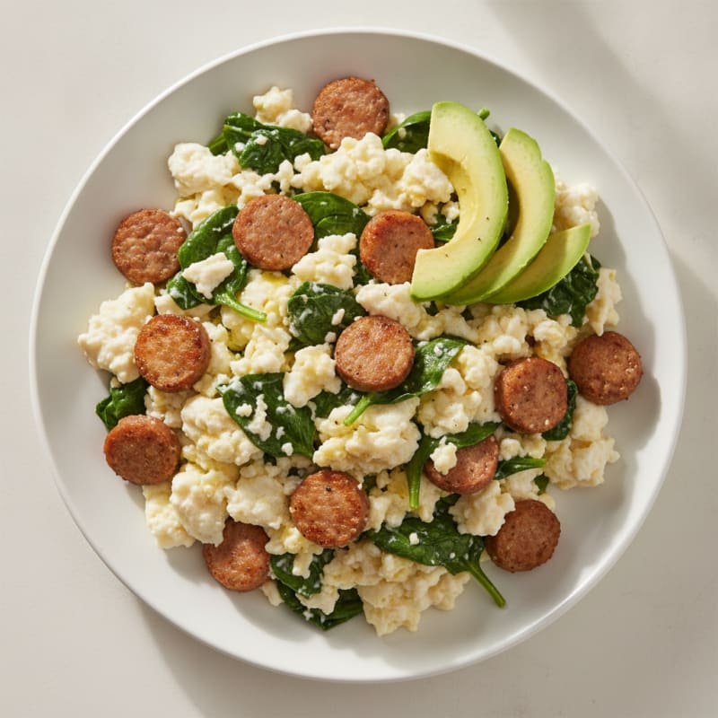 Egg White and Turkey Sausage Scramble with Spinach
