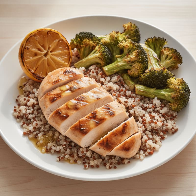Grilled Chicken Breast with Quinoa and Roasted Broccoli