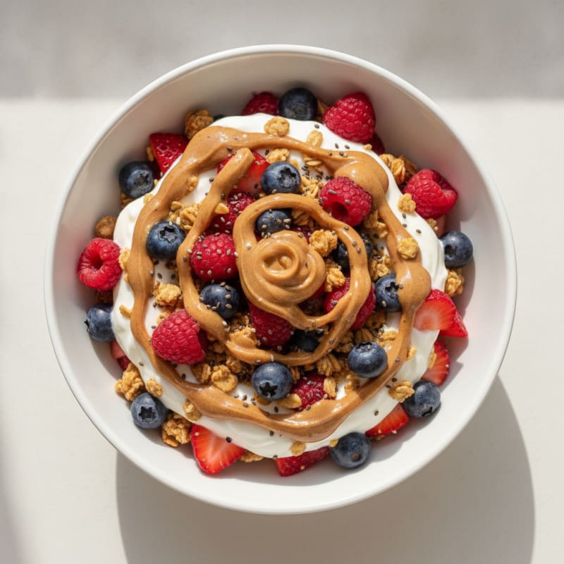 Creamy Greek Yogurt Parfait with Almond Butter and Berries