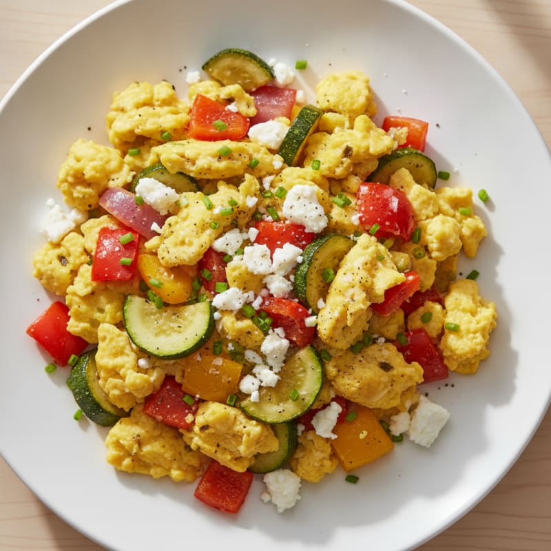 Hearty Scrambled Eggs with Roasted Vegetables