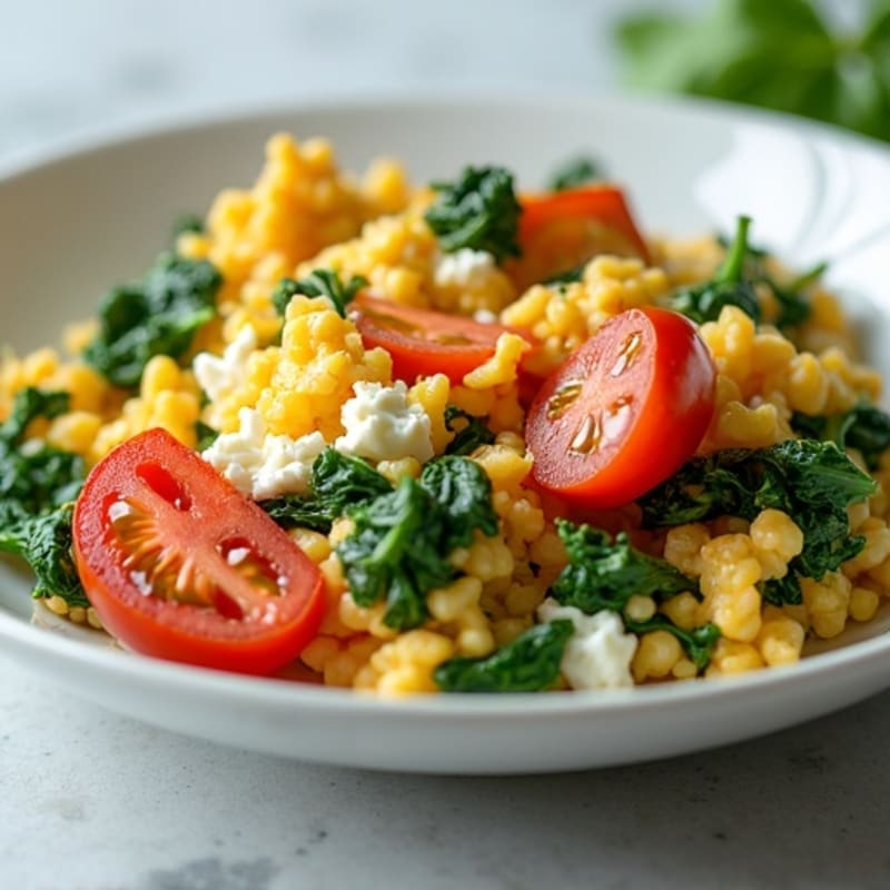 Egg White Spinach Scramble with Cottage Cheese and Sliced Tomatoes