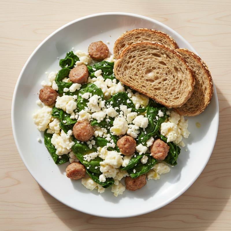 Egg White and Turkey Sausage Scramble with Spinach and Feta