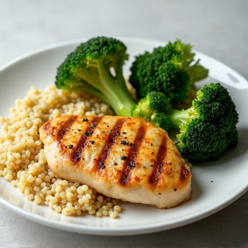 Grilled Chicken Breast with Roasted Broccoli and Quinoa