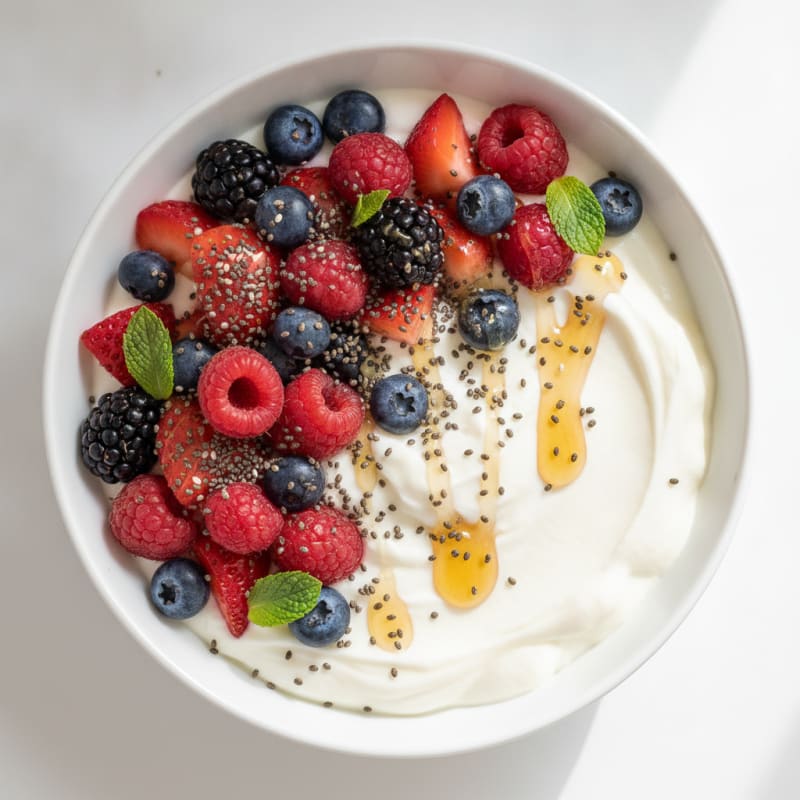 Creamy Greek Yogurt Protein Pudding with Mixed Berries