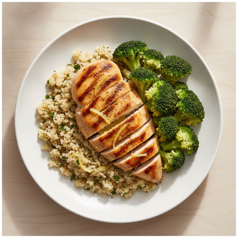Grilled Chicken Breast with Quinoa and Steamed Broccoli