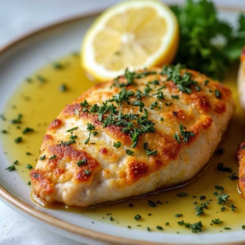 Herb-Crusted Pan Seared Chicken with Lemon Garlic Sauce