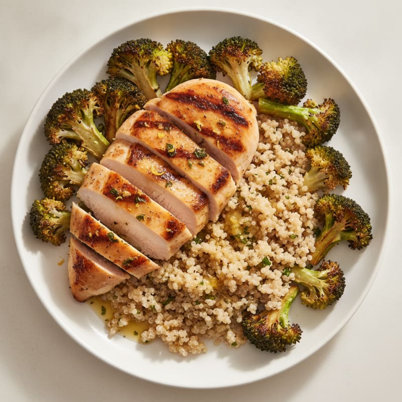 Grilled Chicken Breast with Quinoa and Roasted Broccoli