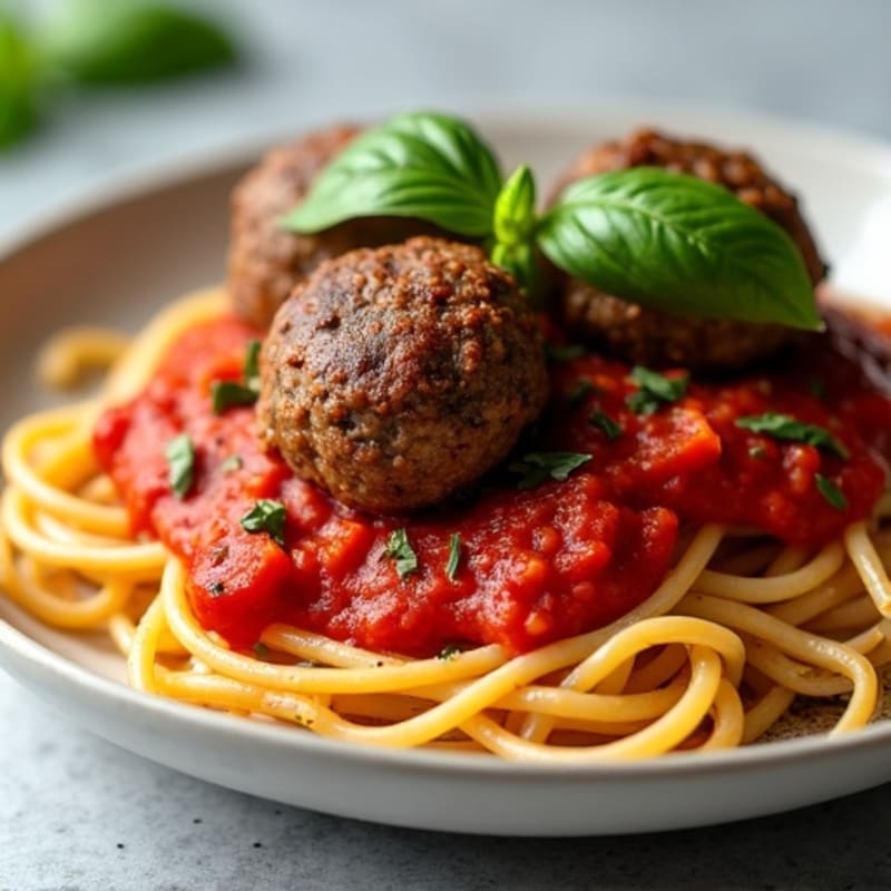 Lean Beef Meatballs with Whole Wheat Spaghetti and Fresh Tomato Sauce