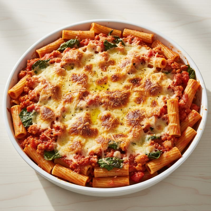 Creamy Baked Ziti with Golden Cheese Crust