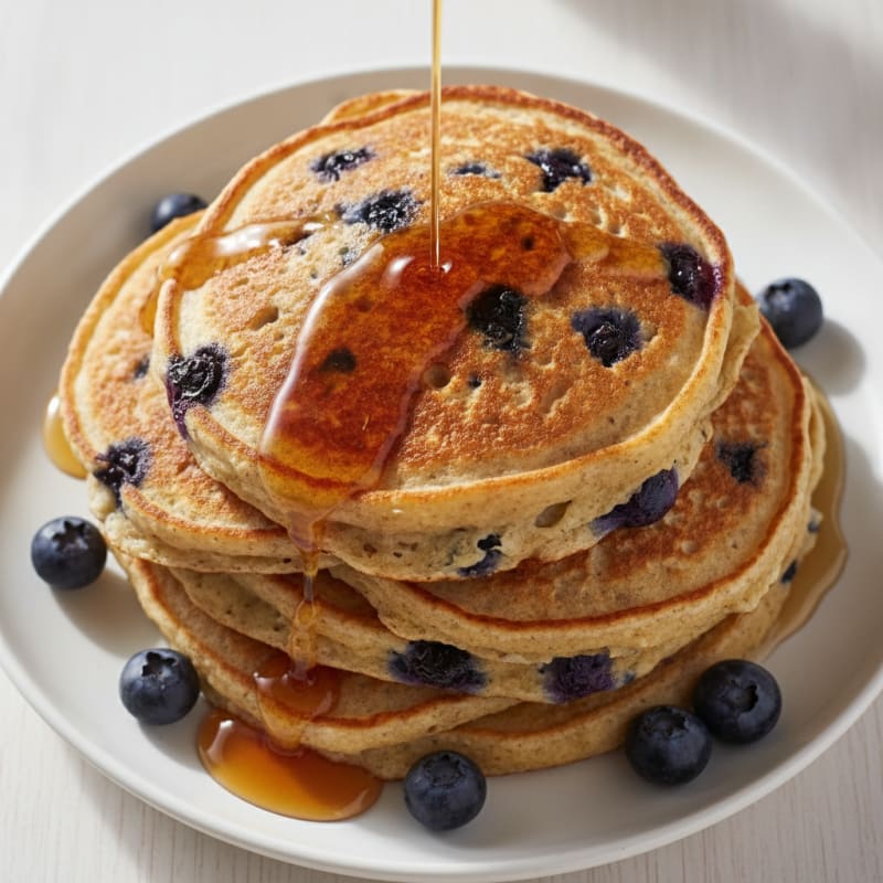 Blueberry Ricotta Pancakes with Maple Syrup