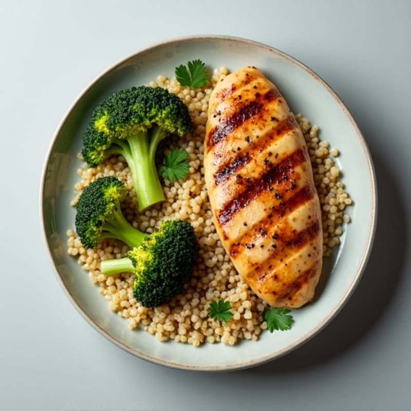 Grilled Chicken Breast with Roasted Broccoli and Quinoa