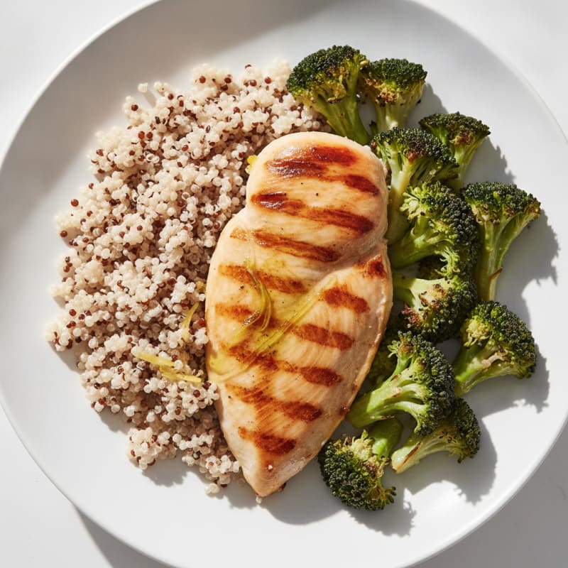 Grilled Chicken Breast with Quinoa and Roasted Broccoli