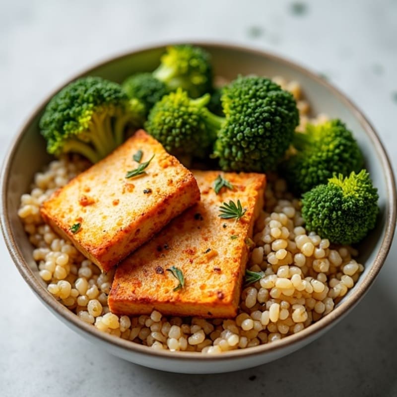 Crispy Baked Tofu with Roasted Broccoli and Quinoa